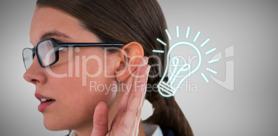 Composite image of businesswoman trying to listen