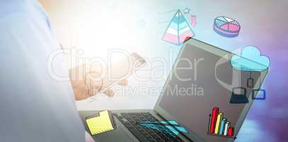 Composite image of businessman using mobile phone and laptop