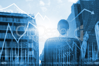 Composite image of rear view of business executive holding cigar