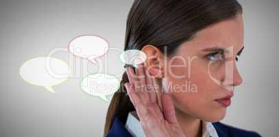 Composite image of confident businesswoman listening