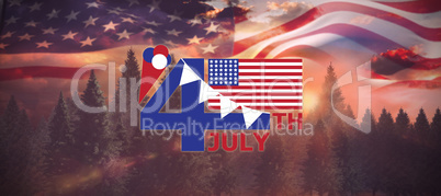 Composite image of vector image of 4th july text with flag and decoration