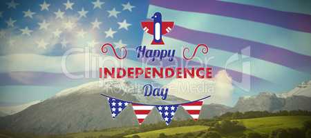 Composite image of digitally generated image of happy independence day text with decoration