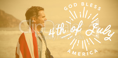 Composite image of digitally generated image of happy 4th of july message