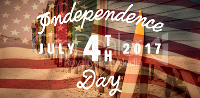 Composite image of digitally generated image of happy 4th of july message