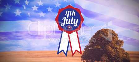 Composite image of close up of badge with 4th july text