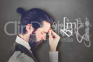 Composite image of side view of stressed businessman