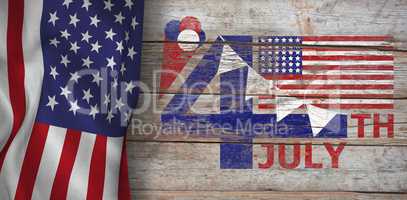 Composite image of vector image of 4th july text with flag and decoration