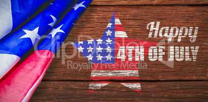 Composite image of digitally generated image of star shape american flag with text
