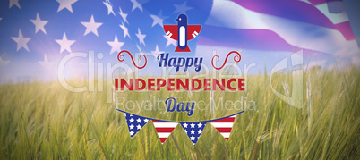 Composite image of digitally generated image of happy independence day text with decoration