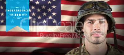 Composite image of close up of handsome soldier