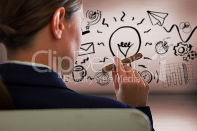 Composite image of businesswoman holding cigar