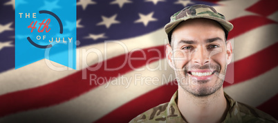 Composite image of close up of smiling soldier