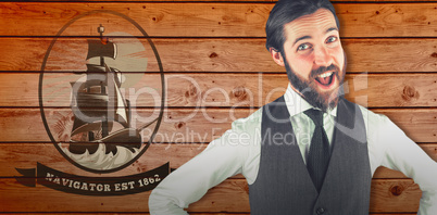 Composite image of portrait of happy businessman with mouth open