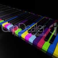 Rainbow piano keys of music device close frontal view 3d rendrer illustration