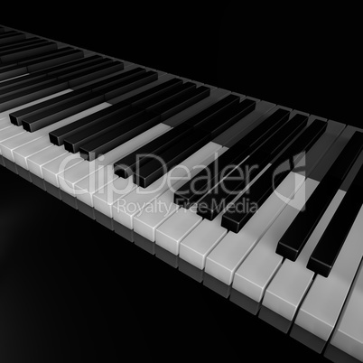 Piano keys of music device close frontal view 3d rendrer illustration