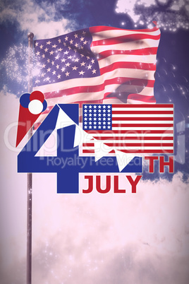 Composite image of vector image of 4th july text with flag and decoration