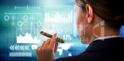 Composite image of businesswoman holding cigar