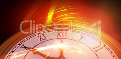 Composite image of analog clock over white background