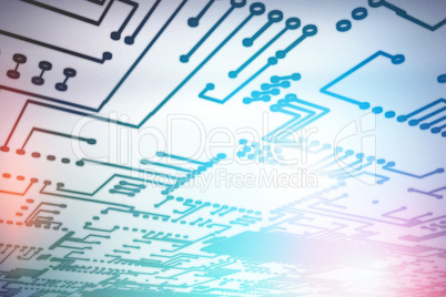Composite image of digitally generated image of blue circuit board
