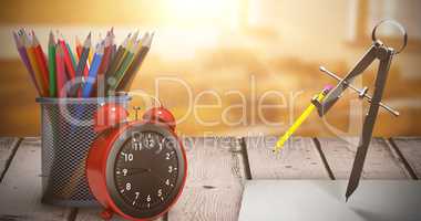 Composite image of digital image of drawing compass with pencil