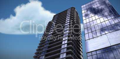 Composite image of 3d image of glass buildings