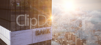 Composite image of high angle view of office building