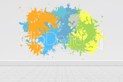 Composite image of colourful paint splashes