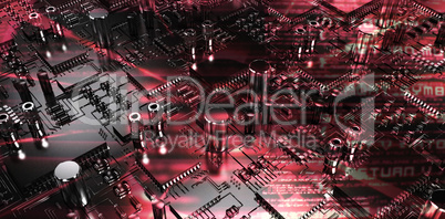 Composite image of close up of circuit board