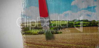Composite image of digitally generated image of red paintbrush