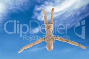 Composite image of 3d illustration of wooden figurine standing with arms outstretched