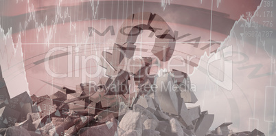 Composite image of 3d image of damaged pound symbol with stones