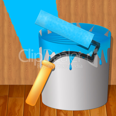 Blue Paint Showing House Painting 3d Illustration
