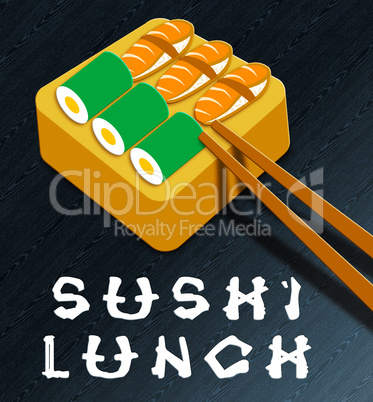 Sushi Lunch Showing Japan Cuisine 3d Illustration
