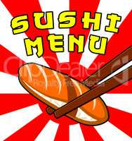 Sushi Menu Shows Japan Cuisine 3d Illustration