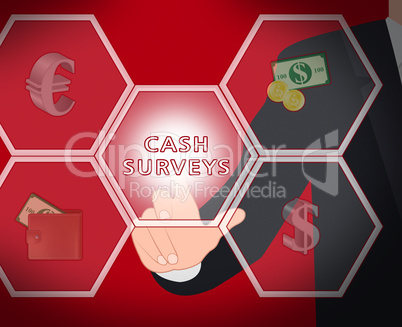 Cash Surveys Displays Paid Survey 3d Illustration