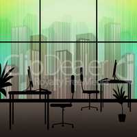 Office Interior Showing Building Cityscape 3d Illustration