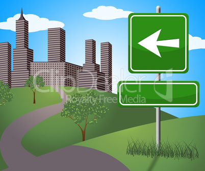 Blank Sign With Arrow To City 3d Illustration
