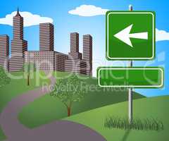 Blank Sign With Arrow To City 3d Illustration