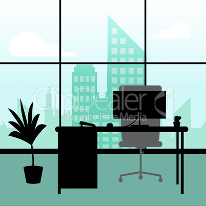 Office Interior Shows Skyscraper Cityscape 3d Illustration