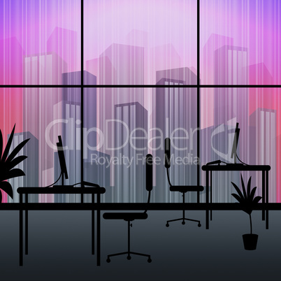 Office Interior Shows Building Cityscape 3d Illustration