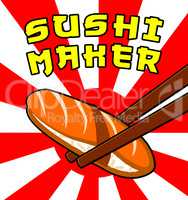 Sushi Maker Shows Japan Cuisine 3d Illustration