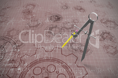 Composite image of digital image of drawing compass with pencil