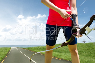 Archery player on a road