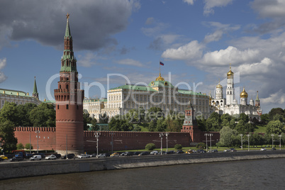 Moscow, Russia, night view on river and Kremlin