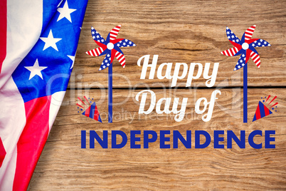 Composite image of vector image of happy independence day text with decoration