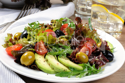 Summer Salad - With avocado, olives, tomatoes