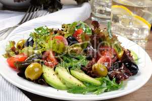 Summer Salad - With avocado, olives, tomatoes