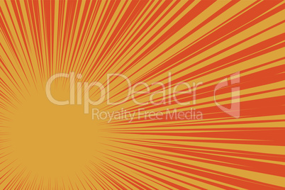 Yellow sun on a red background, pop art comic background