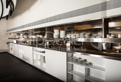 Professional kitchen, view counter in steel