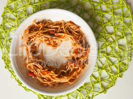 Heart shaped spaghetti bolognese